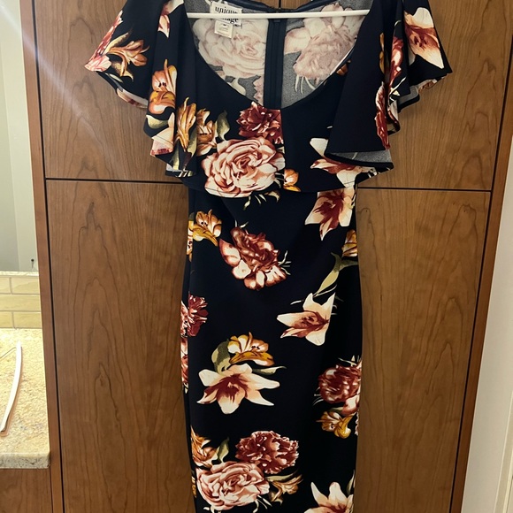 Unique Vintage Navy Floral Dress M - Picture 4 of 5